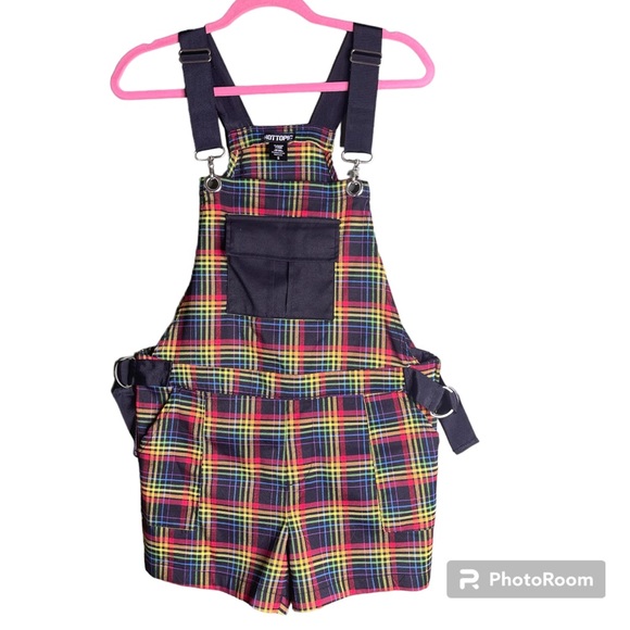 Hot Topic Pants - Hot Topic Rainbow Grid Utility Shortalls S